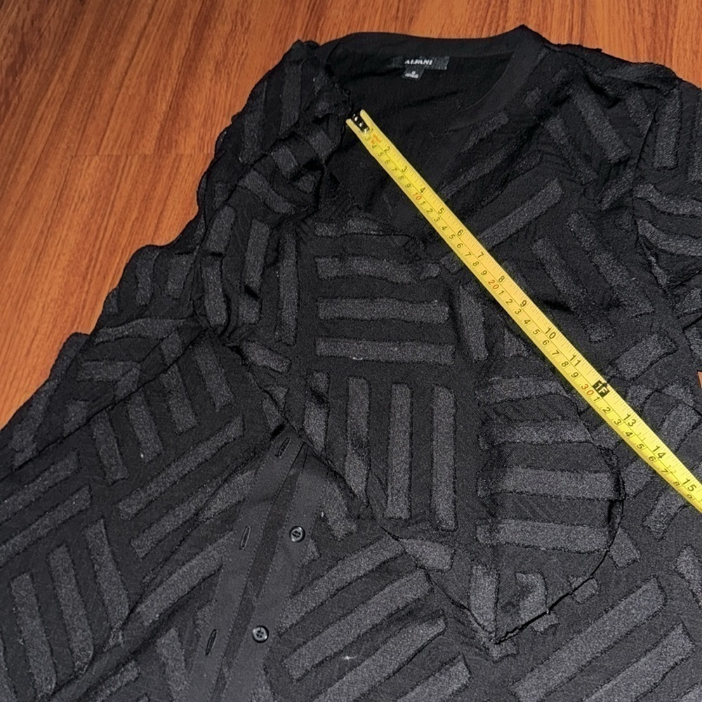 Alfani black tunic dress button up shirt long sleeve zig zag design black M - Picture 7 of 7